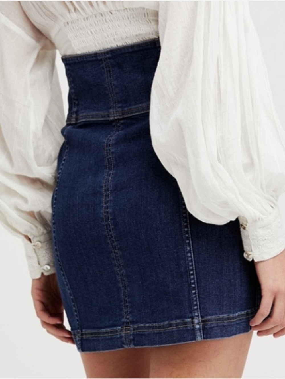 Free People Modern Femme Corset Mini Skirt Blue Denim Lace-Up Size 4 - Picture 2 of 9